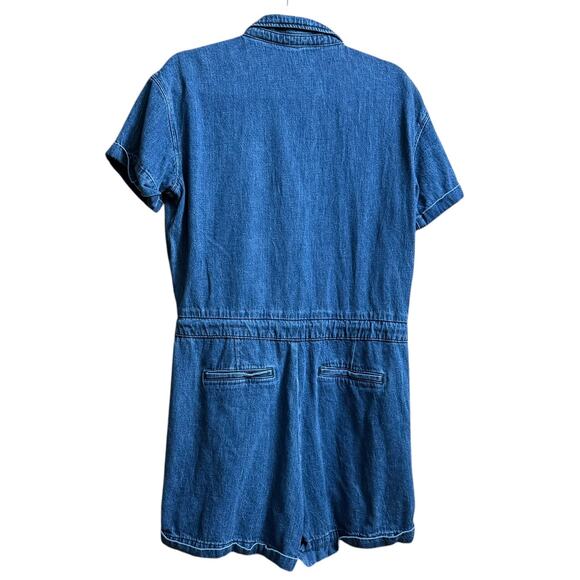 Sezane Denim Jumpsuit Romper Size 38 Organic Cotton / Hemp Fabric V-Neckline - Picture 5 of 11